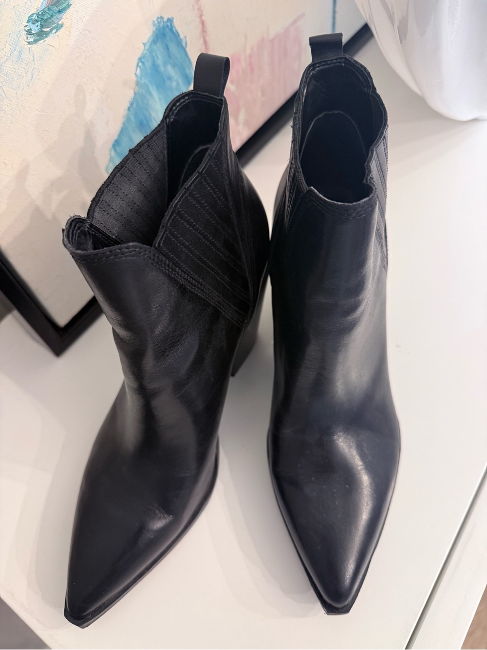 Marc Fisher Classic Black Leather Pointed-Toe Ankle Boots - Picture 2 of 5